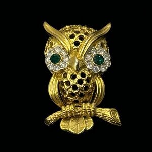 JOMAZ Vintage Gold-Tone Crystal Owl Brooch - Numbered